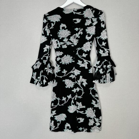 Diane von Furstenberg Faridah Dress Womens Small Black Floral Mesh Wrap Cocktail - Picture 7 of 15